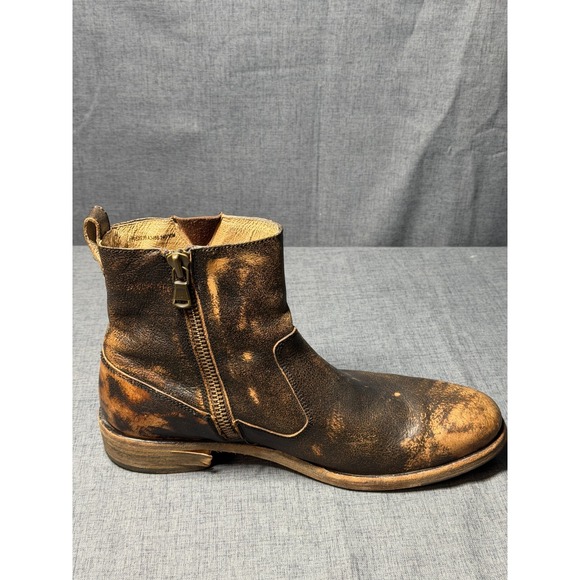 John Varvatos NYC Back Zip Brown Wood Leather Ankle Boots Size 10M Distressed main image 6